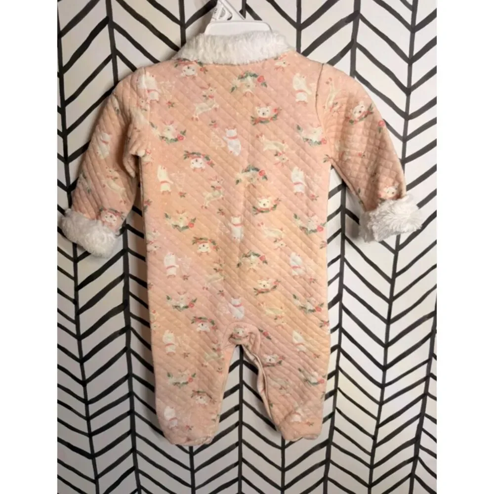 Kyle & Deena Pink Quilted Bear Faux Fur Cuffed Outfit Baby Girls 3-6M 5043